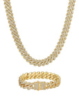 13mm 18K gold ice prong cuban chain necklace and bracelet set by Iceman Society