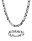 12mm white gold plain cuban chain necklace and bracelet set by Iceman Society