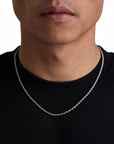 Model wearing 3mm white gold rope necklace by Iceman Society, front view