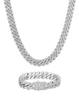 13mm white gold ice prong cuban chain necklace and bracelet set by Iceman Society