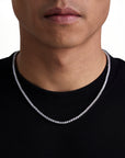 Model wearing 3mm white gold ice sparkler tennis chain set by Iceman Society, front view