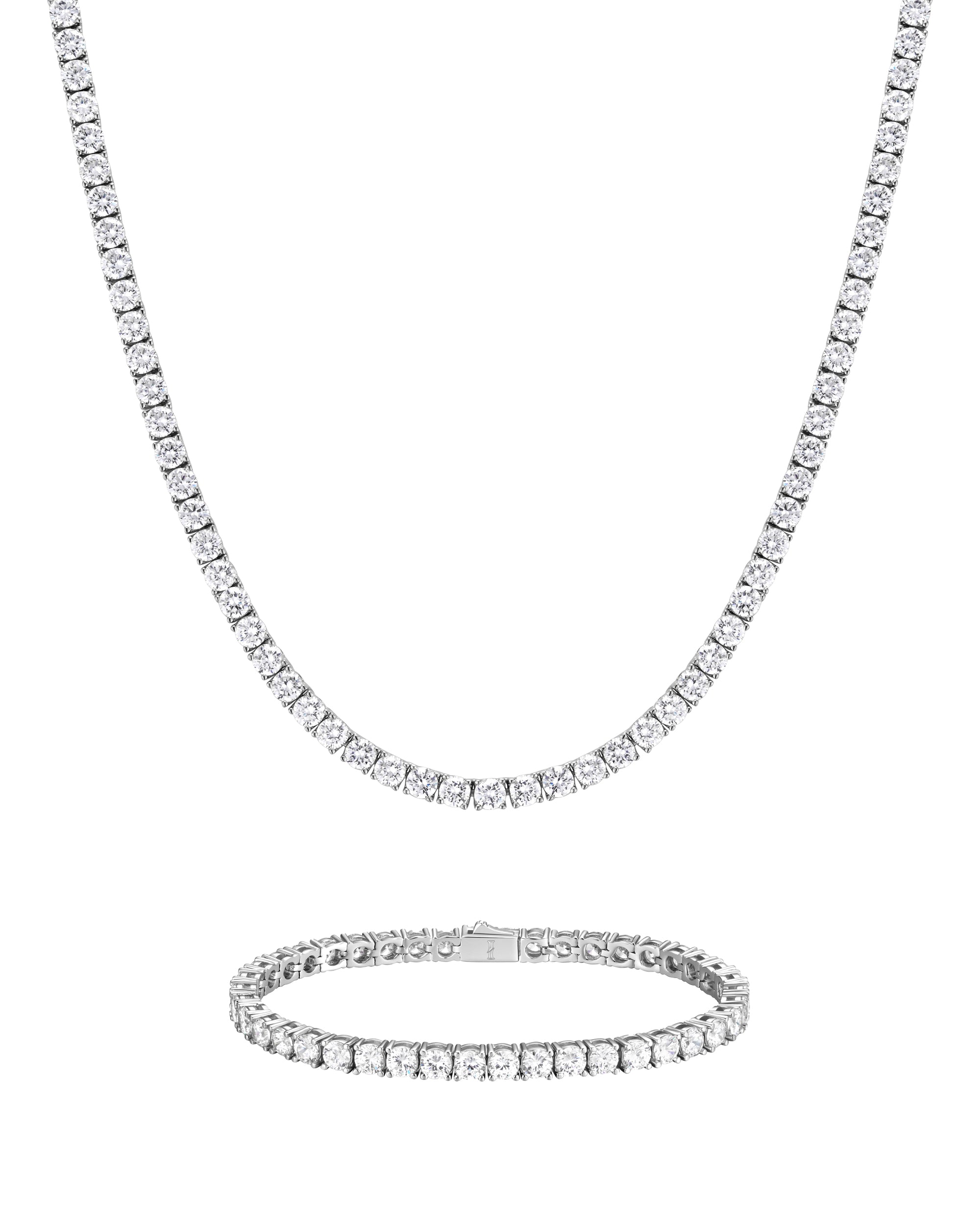 4mm white gold ice sparkler tennis chain necklace and bracelet set by Iceman Society