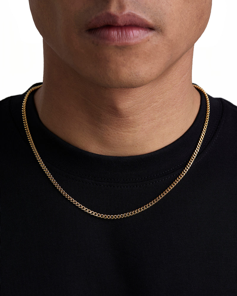 PLAIN 3mm 古巴項鍊 18K Gold 配戴照