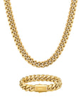 12mm 18K gold plain cuban chain necklace and bracelet set by Iceman Society
