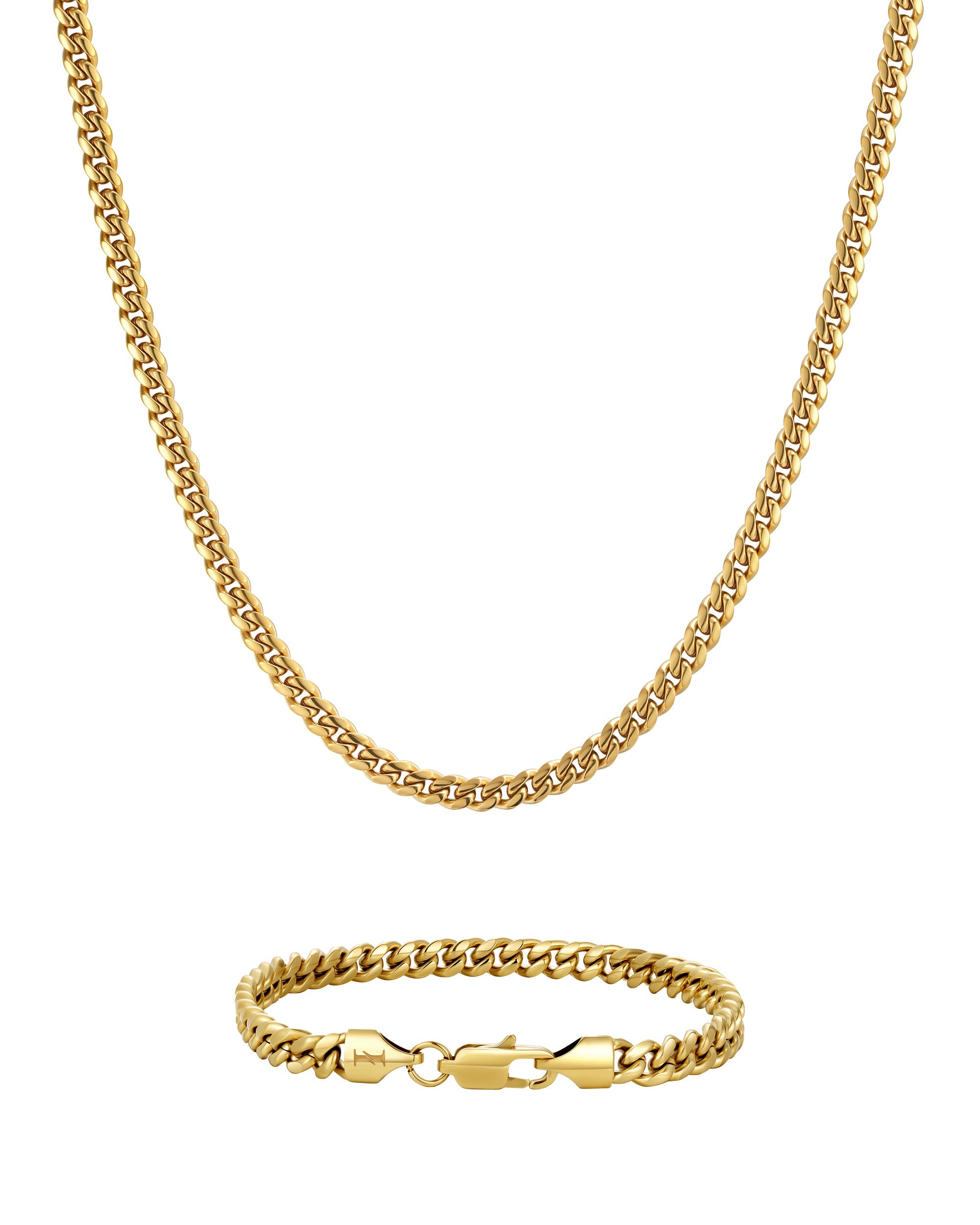 5mm 18K gold plain cuban chain necklace and bracelet set by Iceman Society