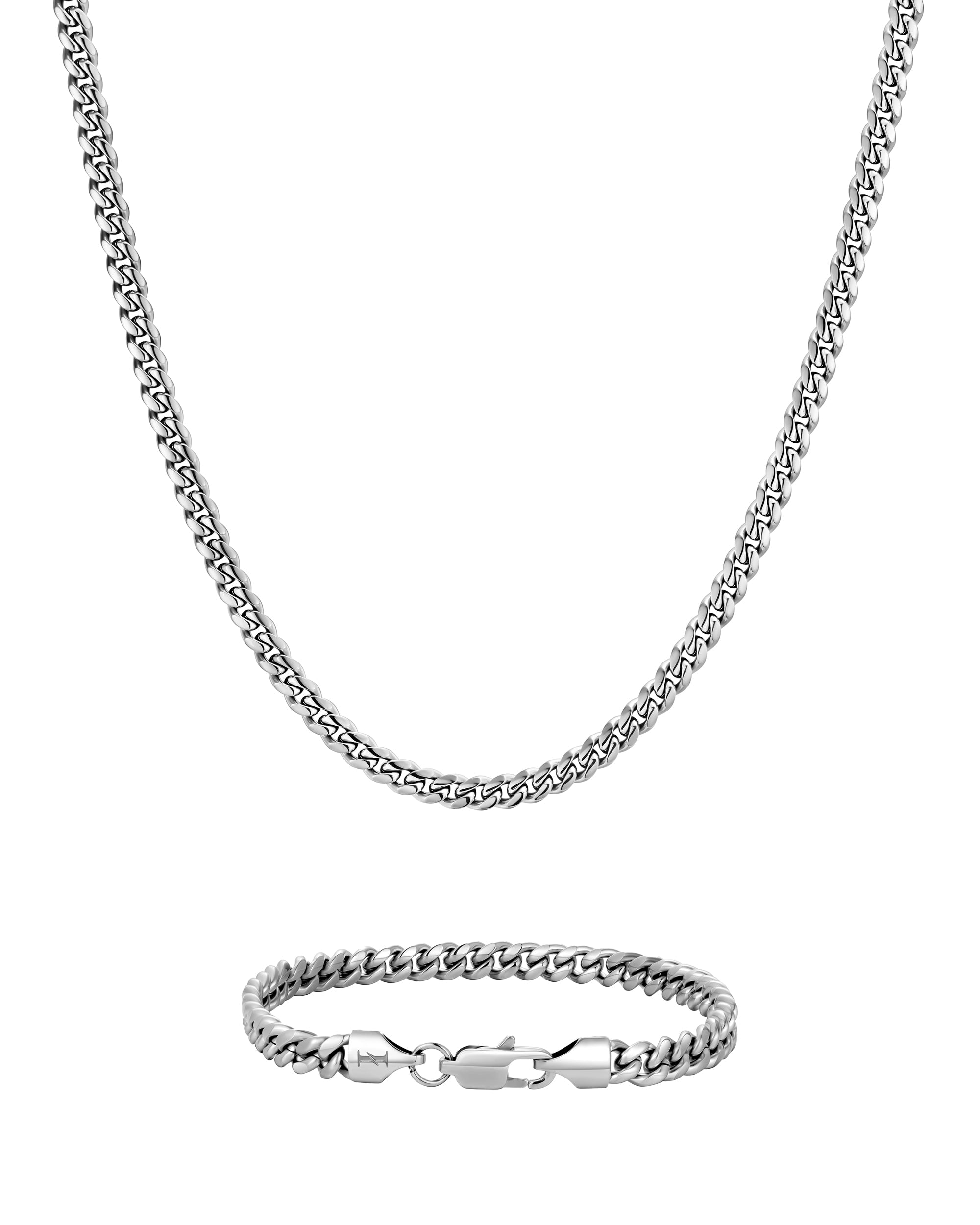 5mm white gold plain cuban chain necklace and bracelet set by Iceman Society