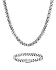 8mm white gold plain cuban chain necklace and bracelet set by Iceman Society