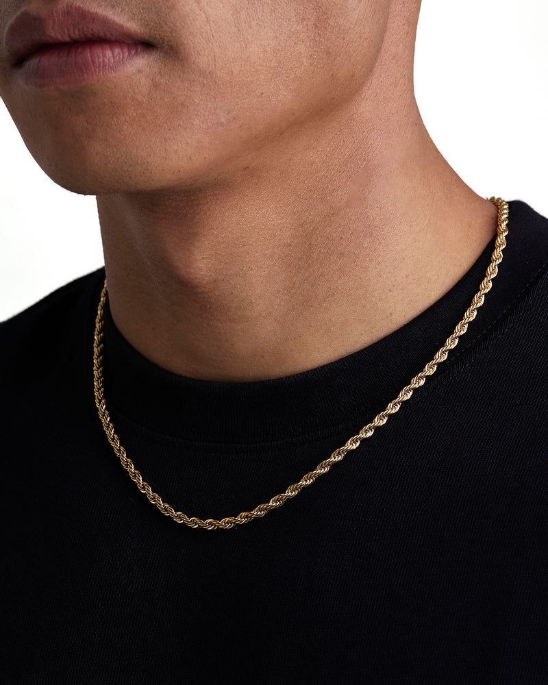 THE ROPE 4mm 麻花項鍊 18K Gold 配戴照