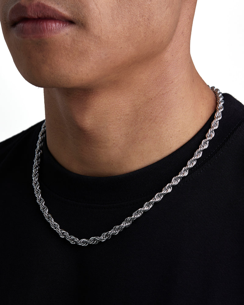 THE ROPE 6mm 麻花項鍊 White Gold 配戴照