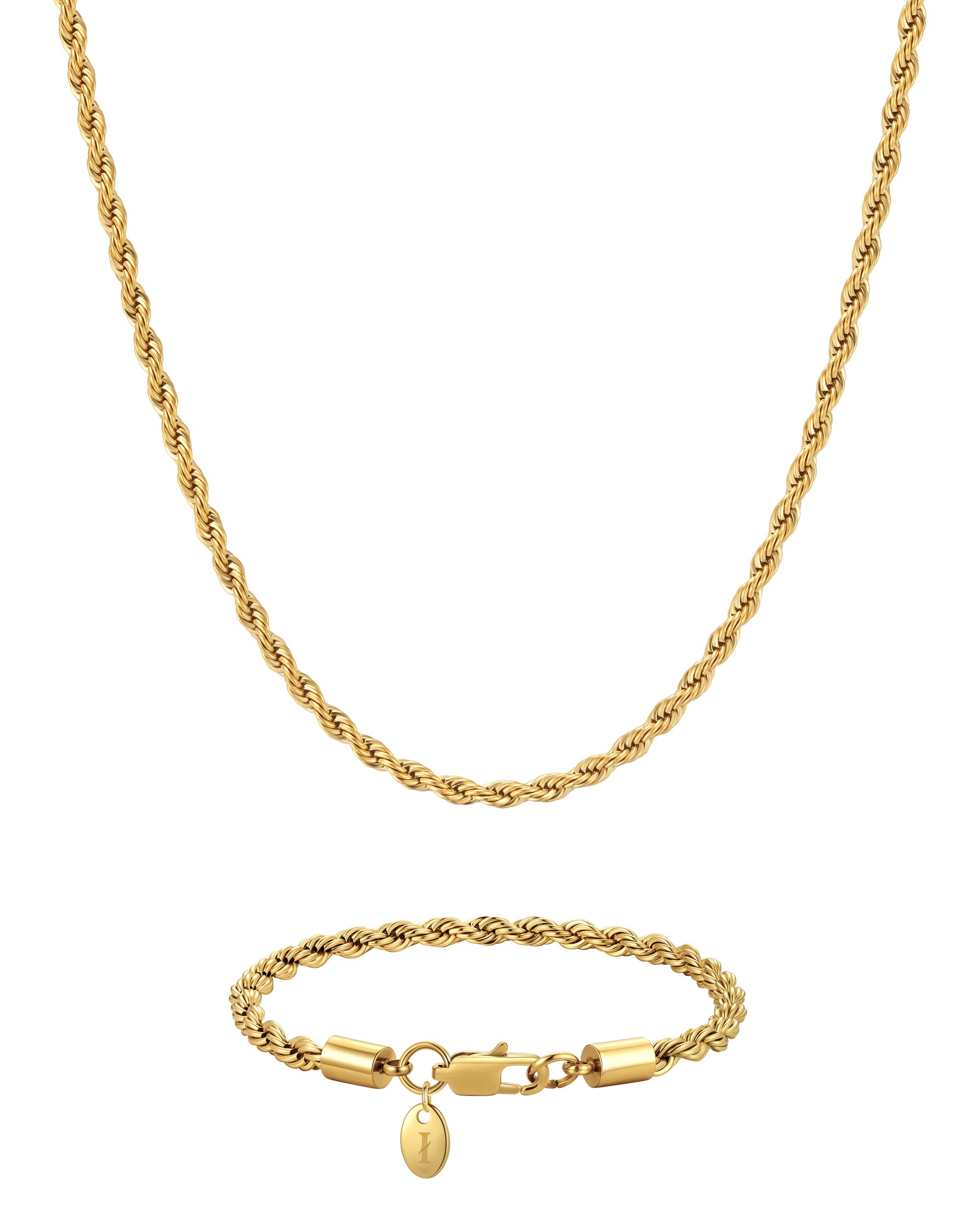4mm 18k gold rope chain necklace and bracelet set by Iceman Society