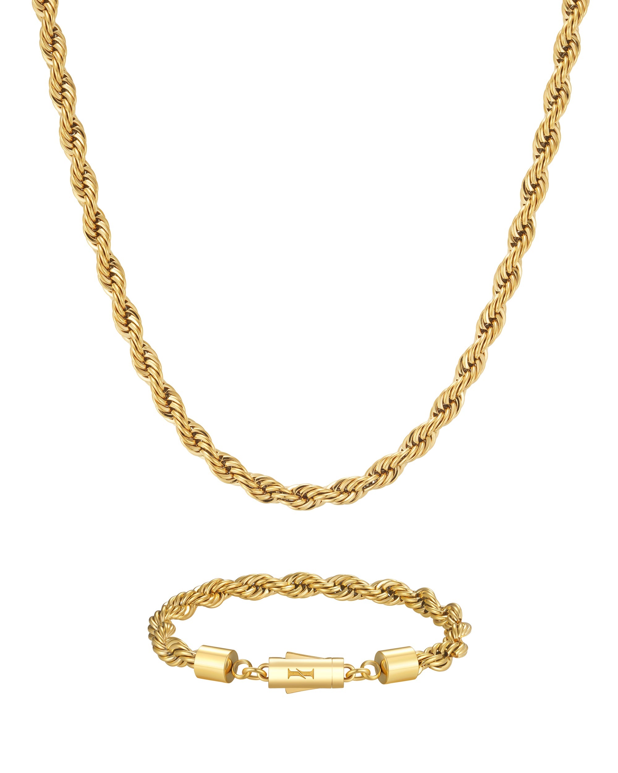 6mm 18k gold rope chain necklace and bracelet set by Iceman Society